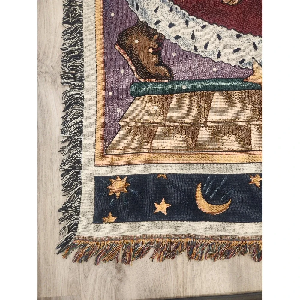 VTG. Mary Engelbreit  BELIEVE Christmas Throw BlanketTapestry 46x76 USA Made EUC